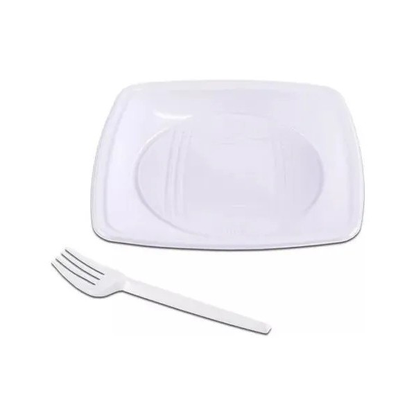 Pratinho Para Bolo 15cm Prato Garfos Coloridos Cor Branco
